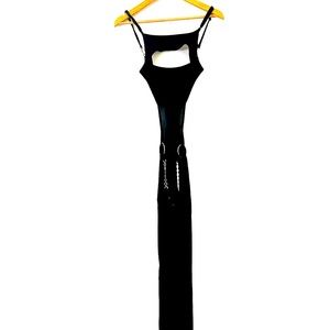 Black gown diamond and chain accent maxi